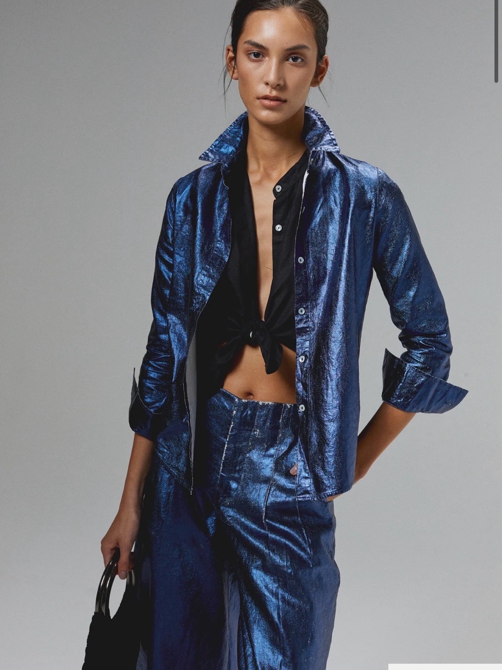 Shimmering Navy Blue Metallic Button-Up shirt